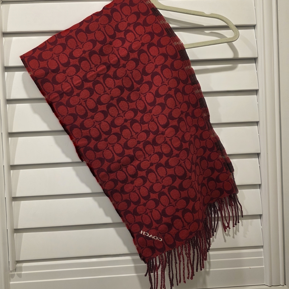 Coach Cherry Red Circle Pattern Scarf